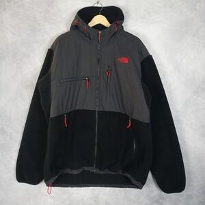 North Face Denali Hoodie Mens XL Black Red Grid Fleece Polartec Windbreaker